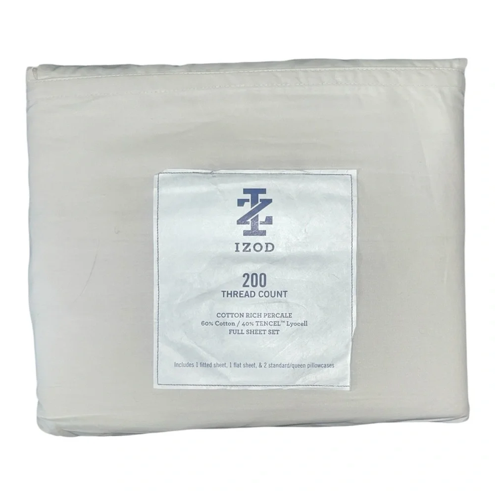 Izod Neutral Cream Cotton-Rich Percale Sheet Set